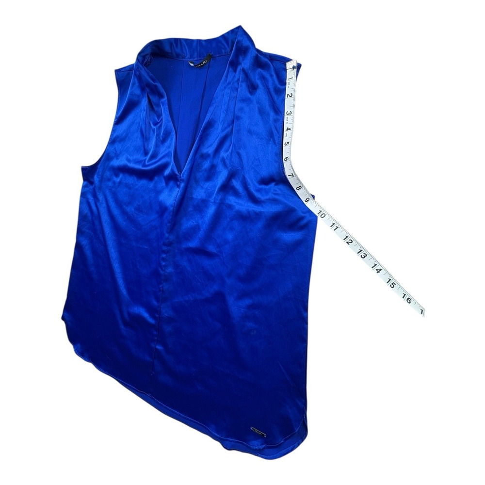 Tahari Royal‎ Blue Sleeveless Blouse V Neck Draped Front Size Medium - Picture 6 of 7
